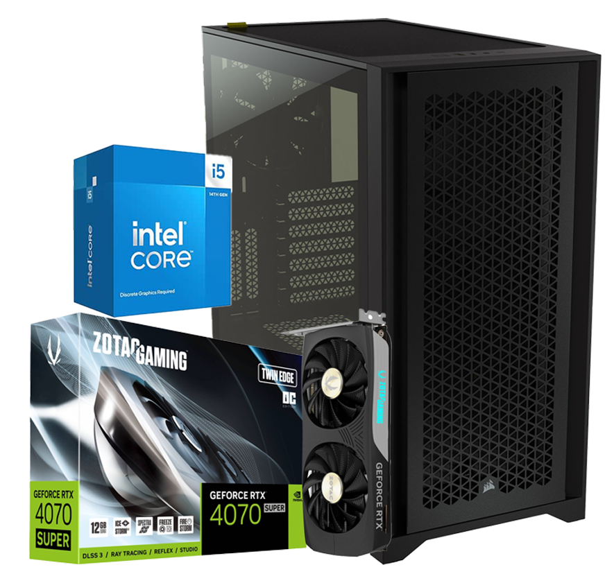 PC Gamer Config PC QHD/1440p Ultra Intel Core i5 14600KF Boitier Corsair 4000D Noir et Nvidia Geforce RTX 4070 SUPER pour Hogwarts Legacy