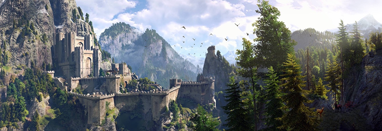 La forteresse de Kaer Morhen en 3D dans le jeu Witcher 3